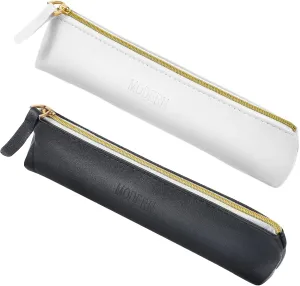 Small Leather Pouch Mini Cosmetic Bag with Zipper - Portable Cosmetic Organizer for Women & Girls - Black and White