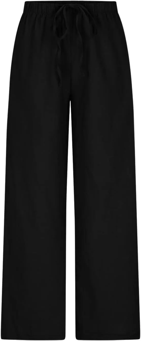SMIDOW Linen Pants for Women Casual Loose High Waist Drawstring Trousers Wide Leg Baggy Long Pant with Pockets
