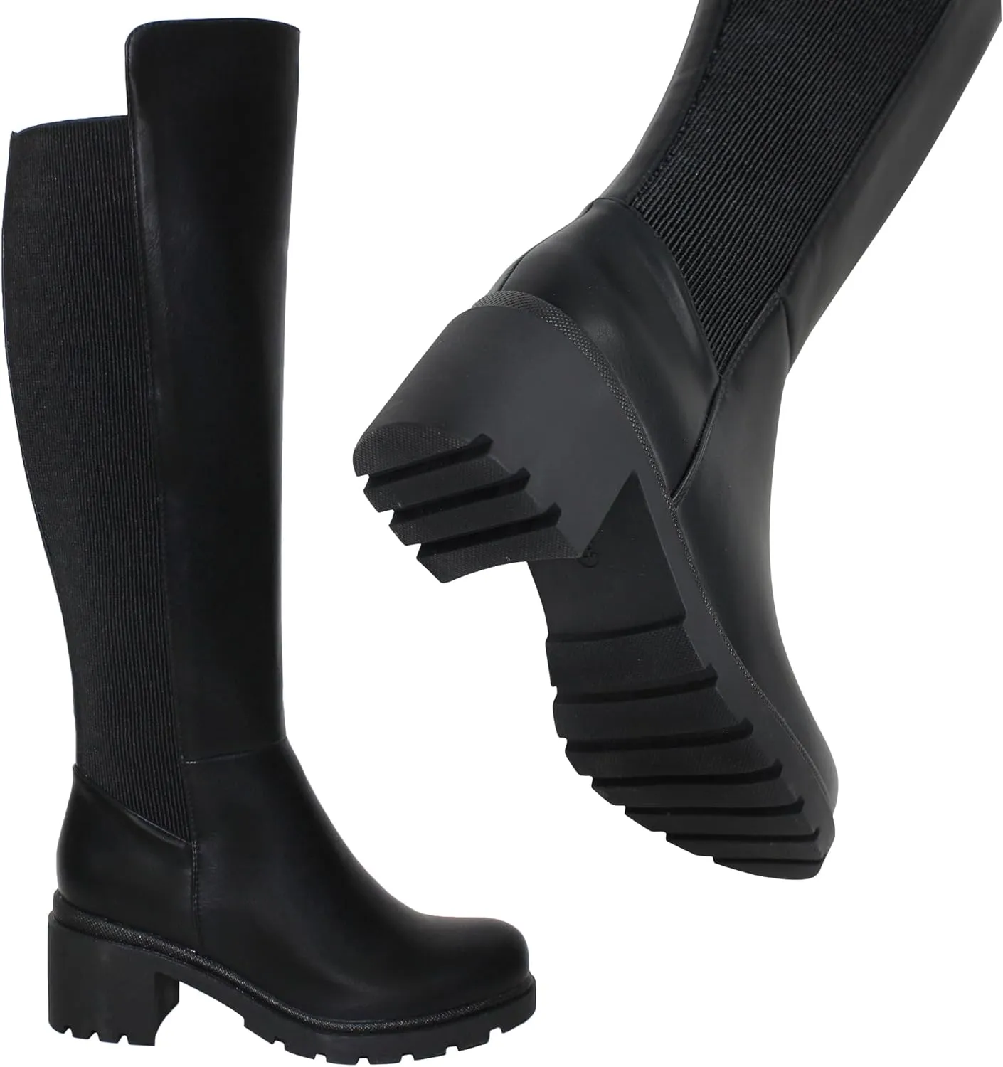 SOBEYO Women's Boots Knee High Chunky Heels Elastics Side Zipper Closure