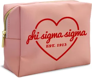 Sorority Shop Phi Sigma Sigma Makeup Bag - Multi-Purpose PU Leather, Water-Resistant Makeup travel bag with Licensed Design and Zipper Closure, Perfect Phi Sigma Sigma Sorority Gifts for Women