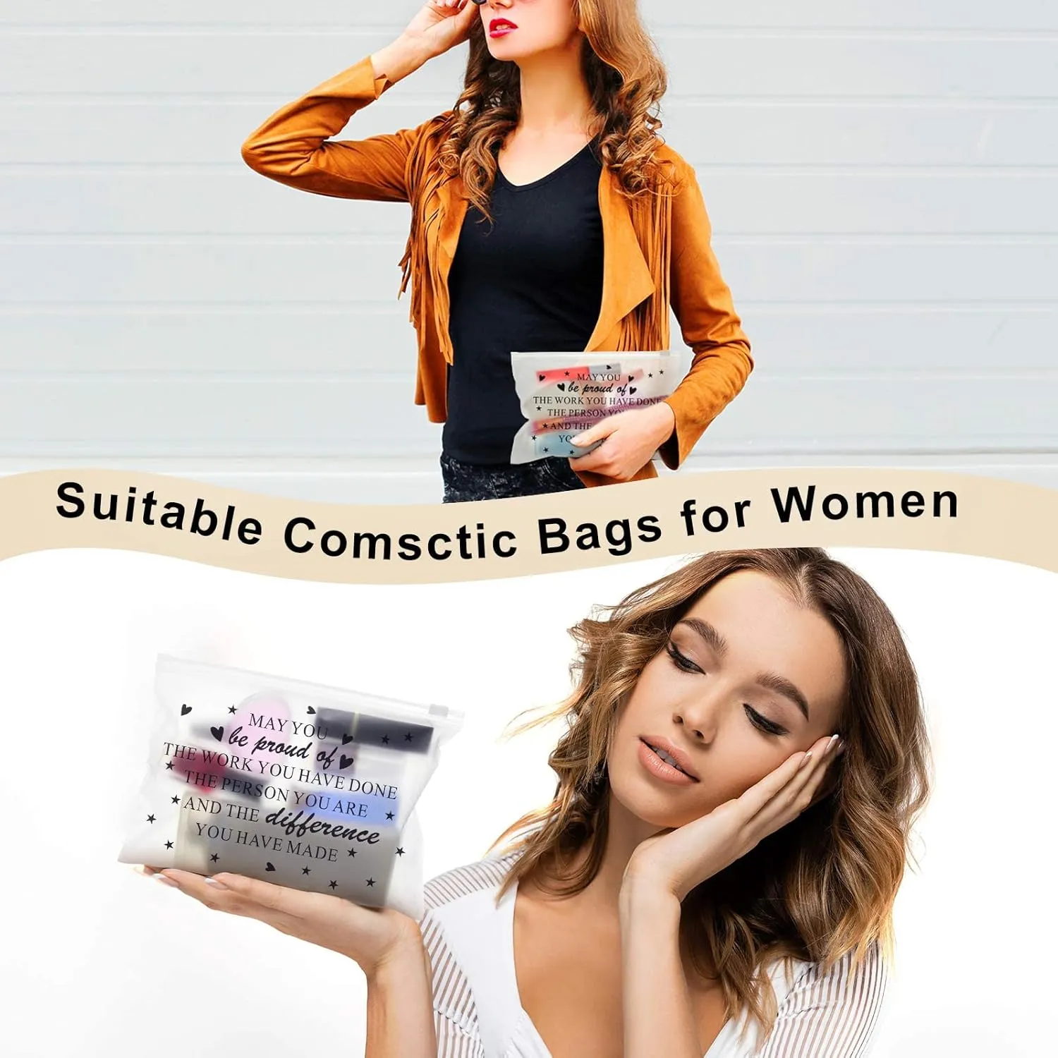 Sotiff 60 Pcs Inspirational Gifts for Women, Mother's Day Swag Bags Items, Bulk EVA Cosmetic Makeup Bag Employee Appreciation Gifts for Her Nurse Coworkers(Proud,8 x 6 Inch)