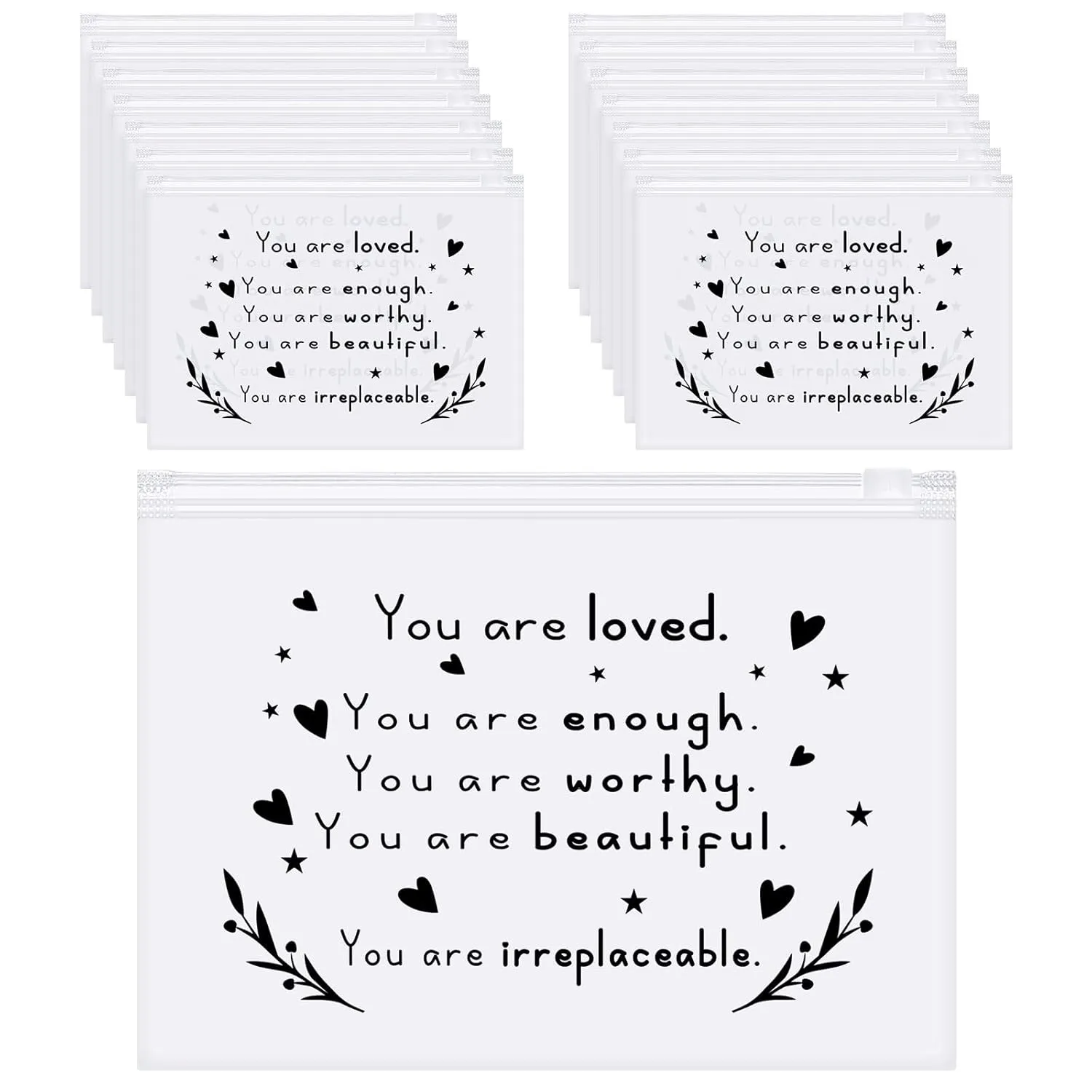 Sotiff 60 Pcs Inspirational Gifts for Women, Mother's Day Swag Bags Items, Bulk EVA Cosmetic Makeup Bag Employee Appreciation Gifts for Her Nurse Coworkers(You Are Loved,8 x 6 Inch)