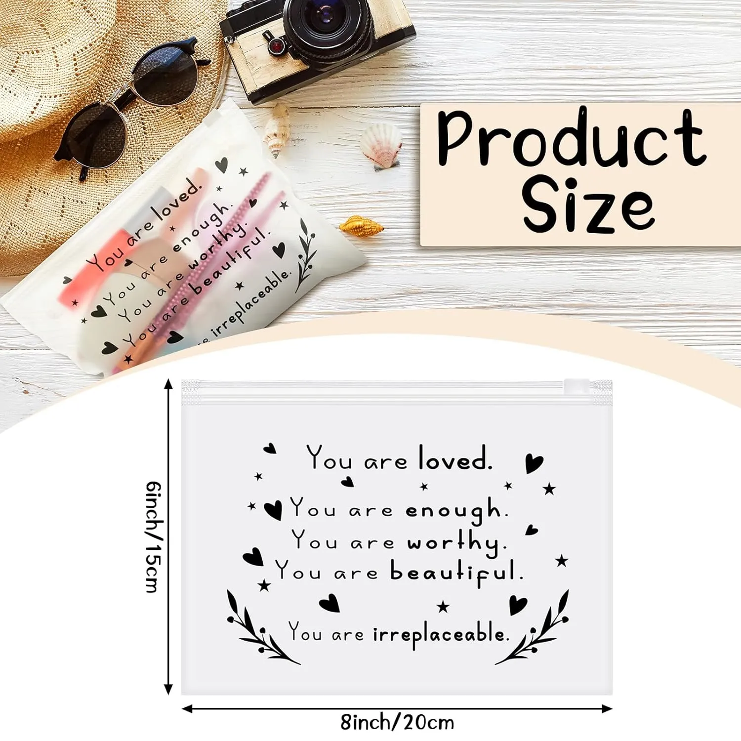 Sotiff 60 Pcs Inspirational Gifts for Women, Mother's Day Swag Bags Items, Bulk EVA Cosmetic Makeup Bag Employee Appreciation Gifts for Her Nurse Coworkers(You Are Loved,8 x 6 Inch)