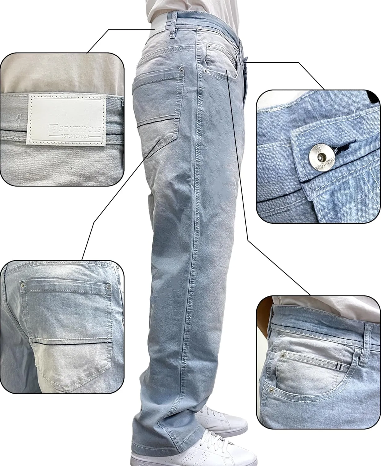 Southpole Men's Mid Rise Stretchable Straight Relaxed Fit Cross Hatch Denim Pants