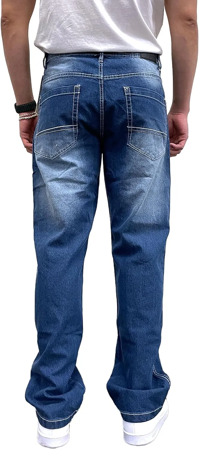 Southpole Men's Mid Rise Stretchable Straight Relaxed Fit Cross Hatch Denim Pants