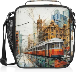 Streetcar Lunch Bags for Women Men Insulated Lunch Box Lunchbox Cooler Tote Bag Shoulder Strap Reusable for Work Travel Picnic
