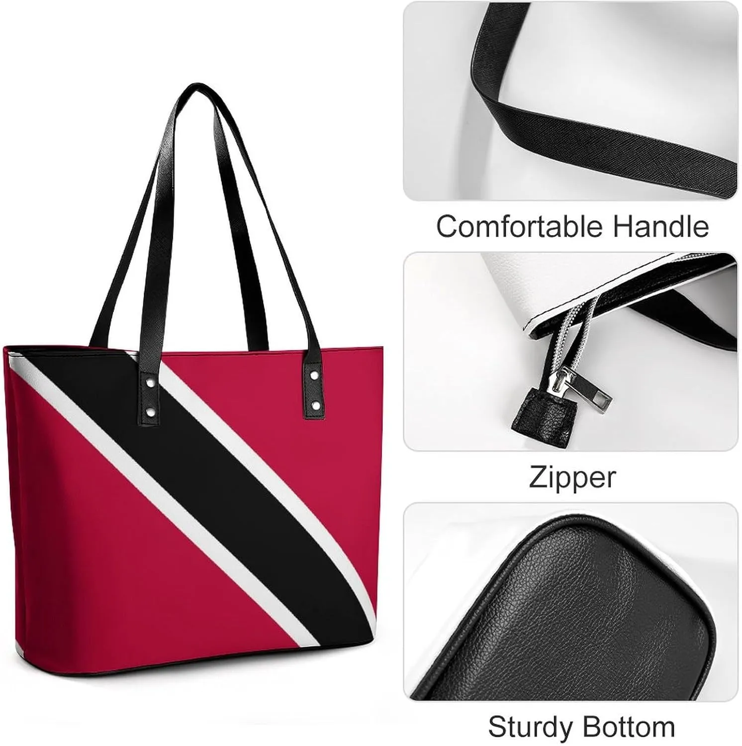 Stylish Yemen Flag Zipper Tote Bag for Women Large Capacity Leather Everyday Handbag