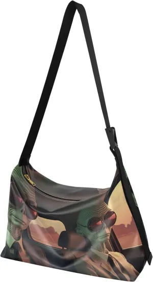Suit Alien Shoulder Bag Leather Large Capacity Crossbody Bags Purse Zipper Closure with Fabric Strap