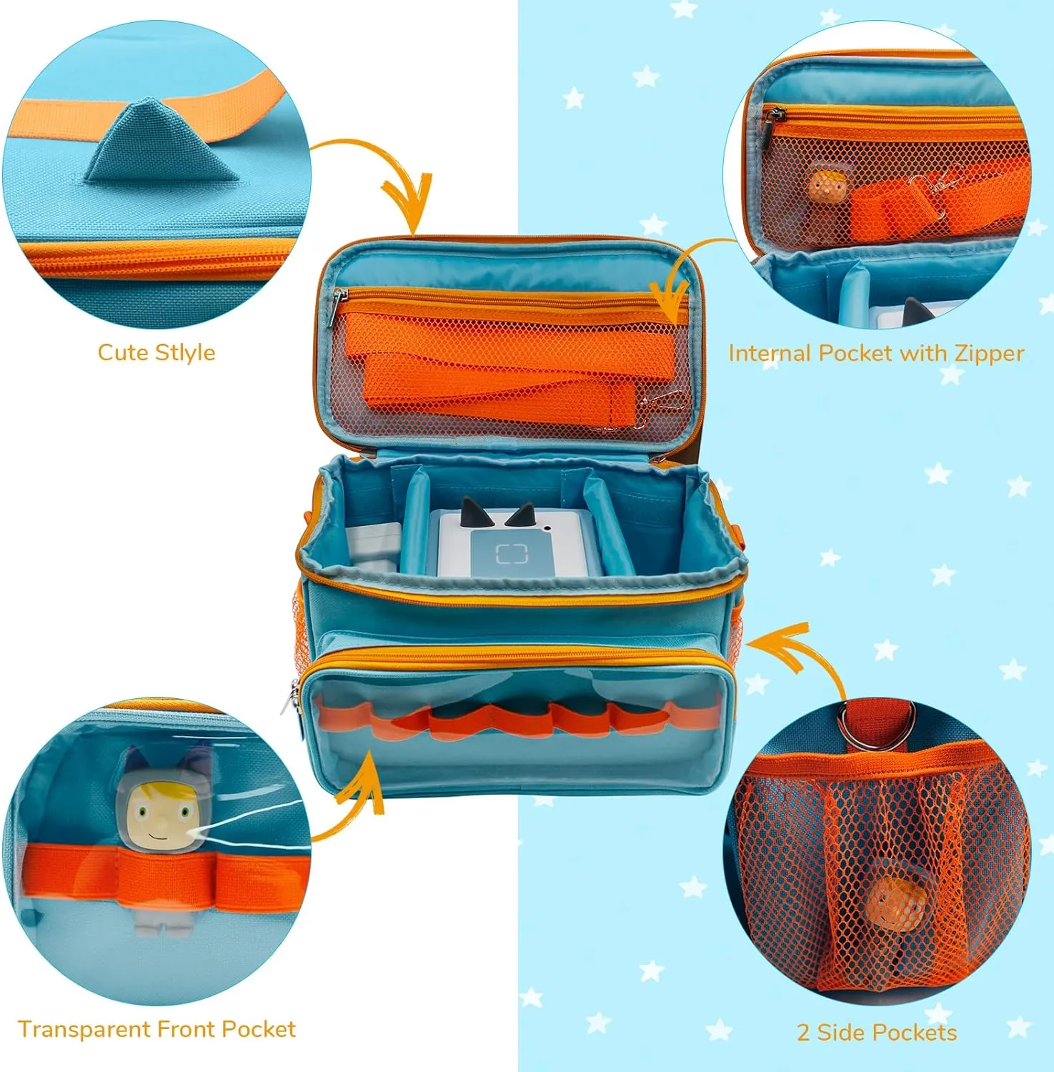 Sun3drucker Carrying Bag for Toniebox Starter Set - Carrying Case for Toniebox, Tonie Figures,Headphones and Charging Station, Portable Storage Bag with Shoulder Strap and Handle Bar (Blue)