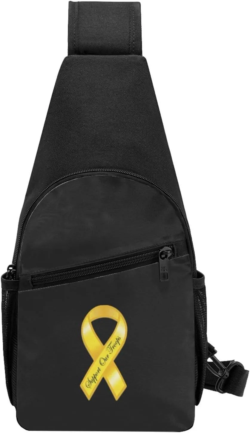 Support Our Troops Yellow Ribbon Unisex Chest Bag Lightweight Crossbody Shoulder Bag Travel Pocket