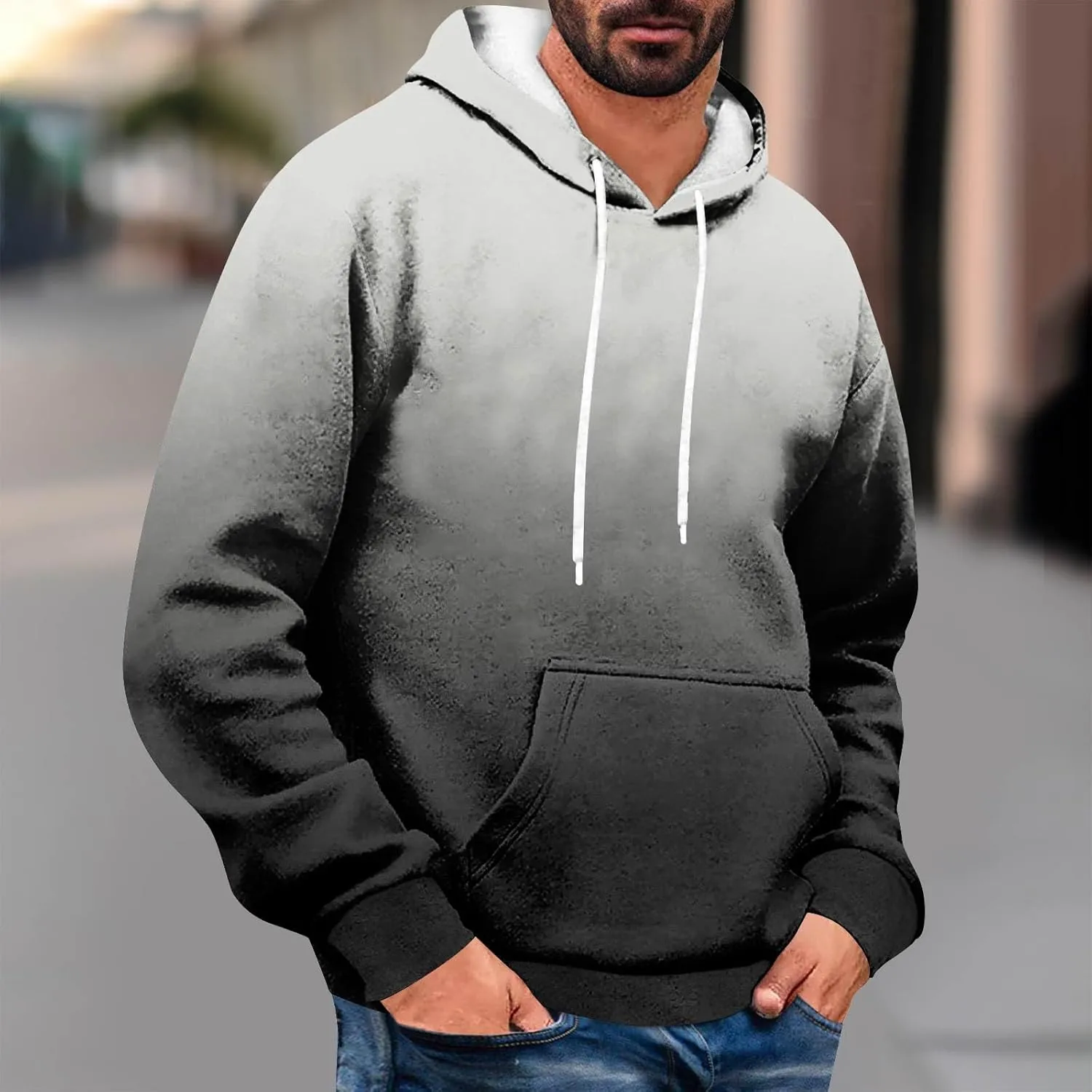 Sweatshirts for Men Stylish Vintage Drawstring Long Sleeve Hooded Sweatshirts Loose Fit Thick Graphic Fishing Hoodies
