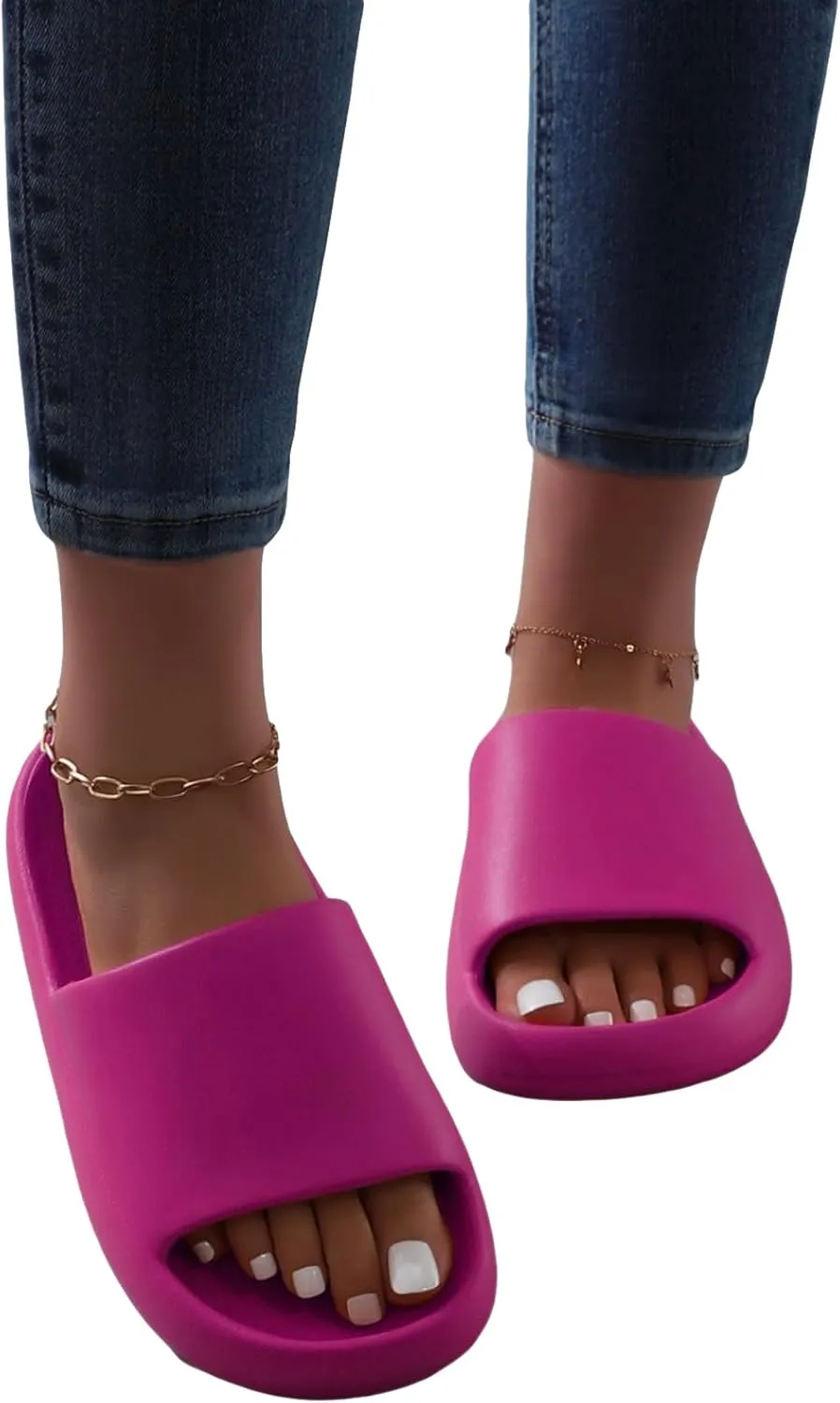 SweatyRocks Women's Minimalist Single Band Shower Slides Open Toe Home Indoor Slippers