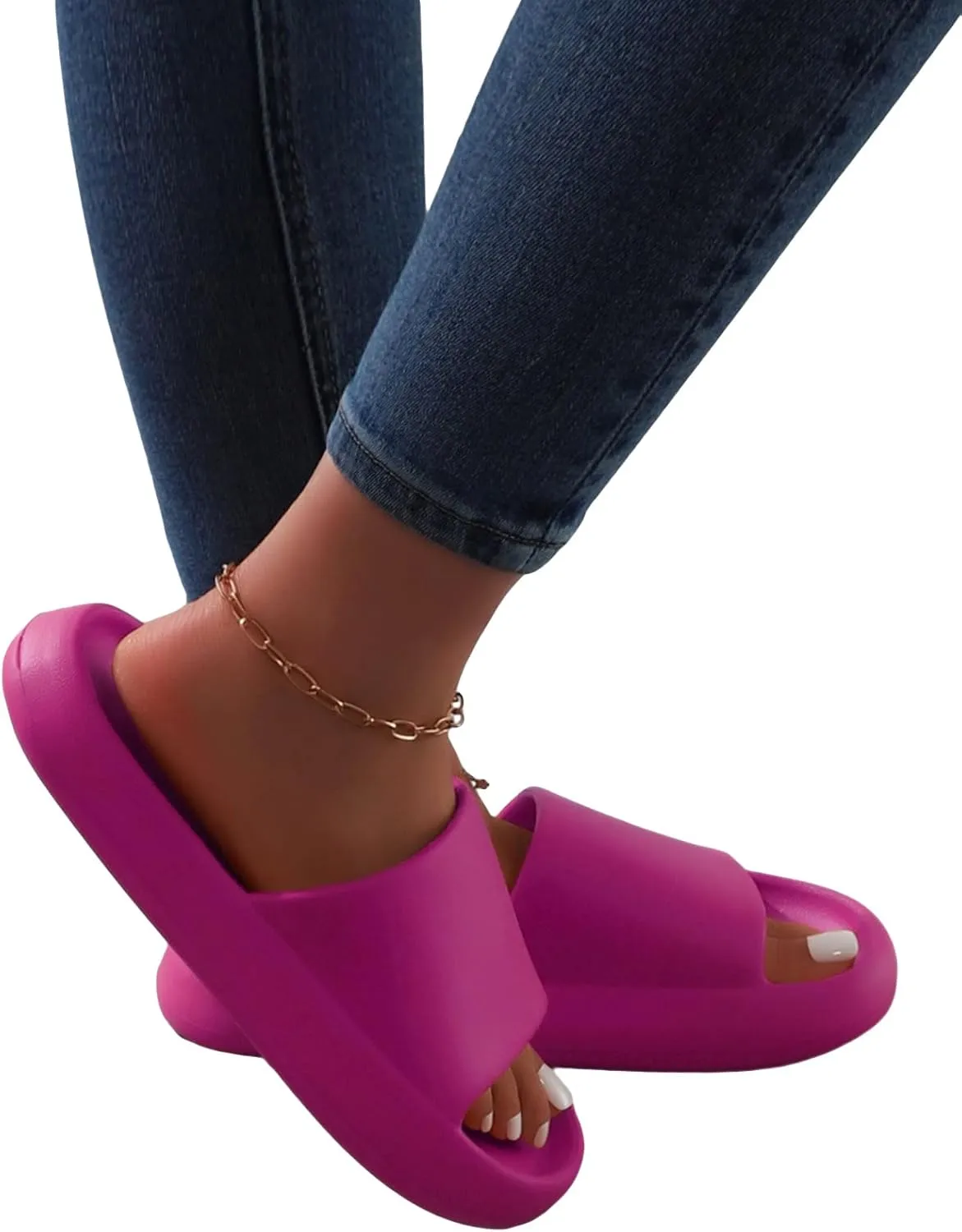 SweatyRocks Women's Minimalist Single Band Shower Slides Open Toe Home Indoor Slippers