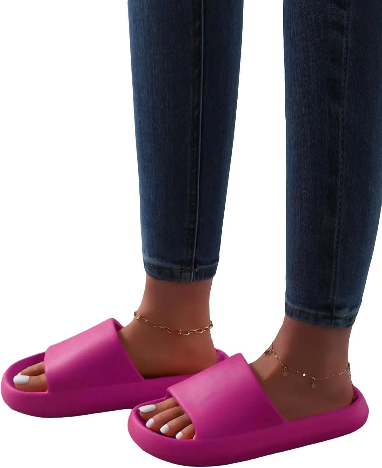 SweatyRocks Women's Minimalist Single Band Shower Slides Open Toe Home Indoor Slippers