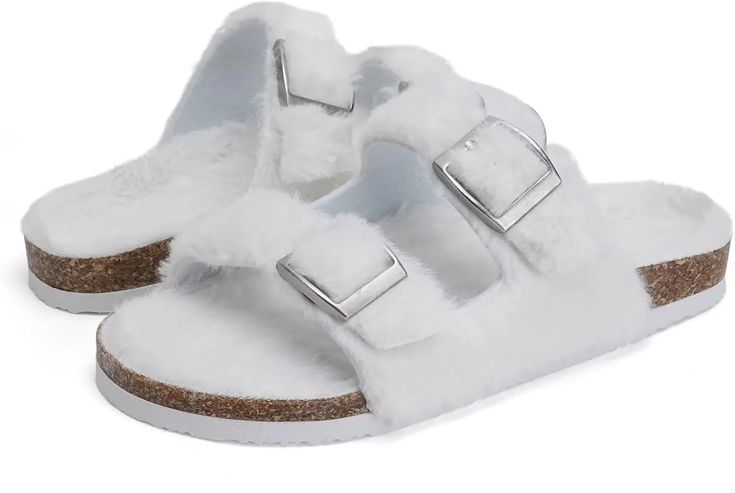 Torotto Kids Open Toe Slippers Boys Girls Fluffy Furry Warm Cork Slide Sandals with Adjustable Buckle for Indoor & Outdoor
