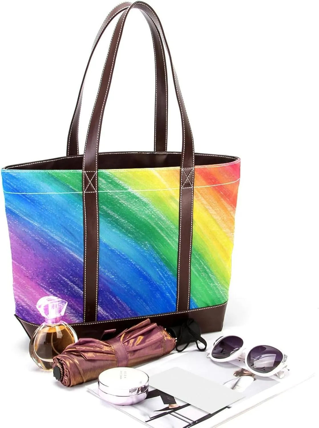 Tote Bag, Large Tote Bag, Tote Bag with Zipper, Rainbow Modern Abstract Minimalist Pattern, Tote Bag for Work