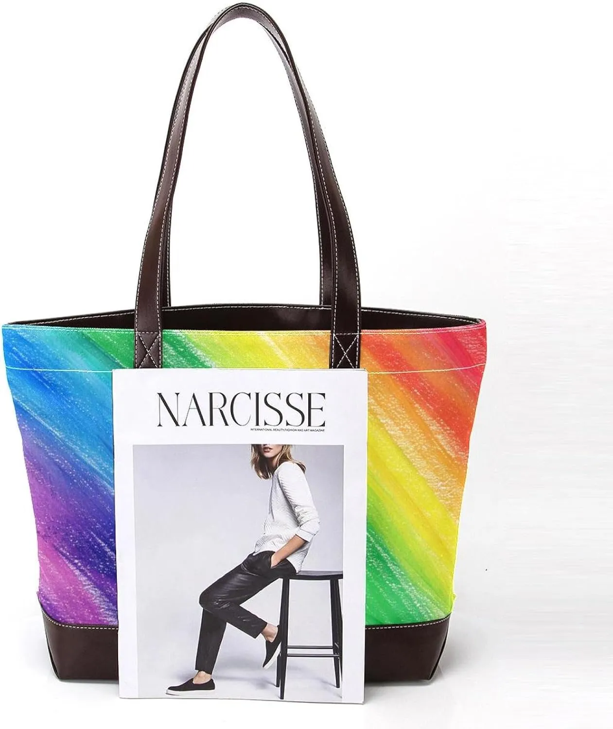 Tote Bag, Large Tote Bag, Tote Bag with Zipper, Rainbow Modern Abstract Minimalist Pattern, Tote Bag for Work
