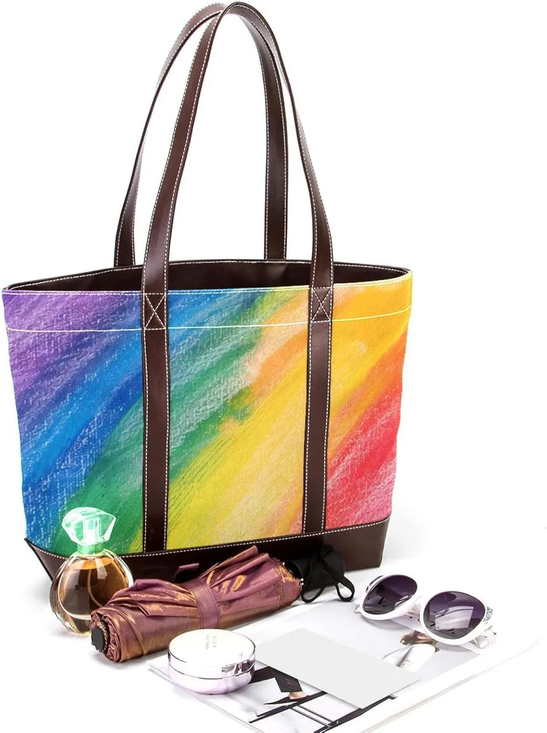 Tote Bag, Large Tote Bag, Tote Bag with Zipper, Rainbow Modern Abstract Minimalist Pattern, Tote Bag for Work