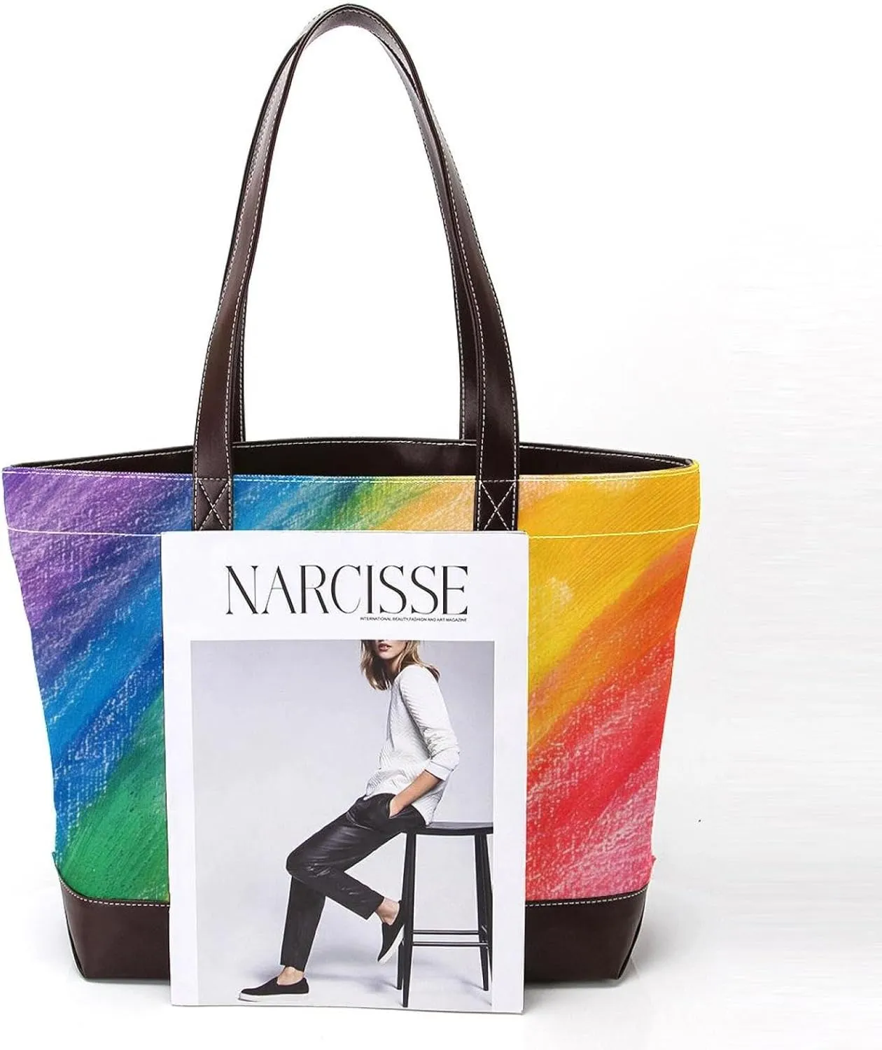 Tote Bag, Large Tote Bag, Tote Bag with Zipper, Rainbow Modern Abstract Minimalist Pattern, Tote Bag for Work