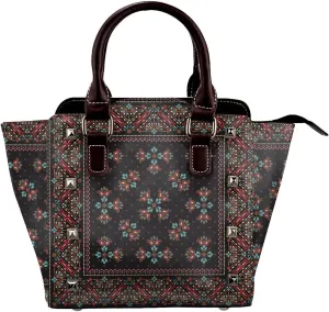 Tote Handbag for Women Faux Leather Shoulder Bag with Studded PU Leather Zipper Bag for Travel Work