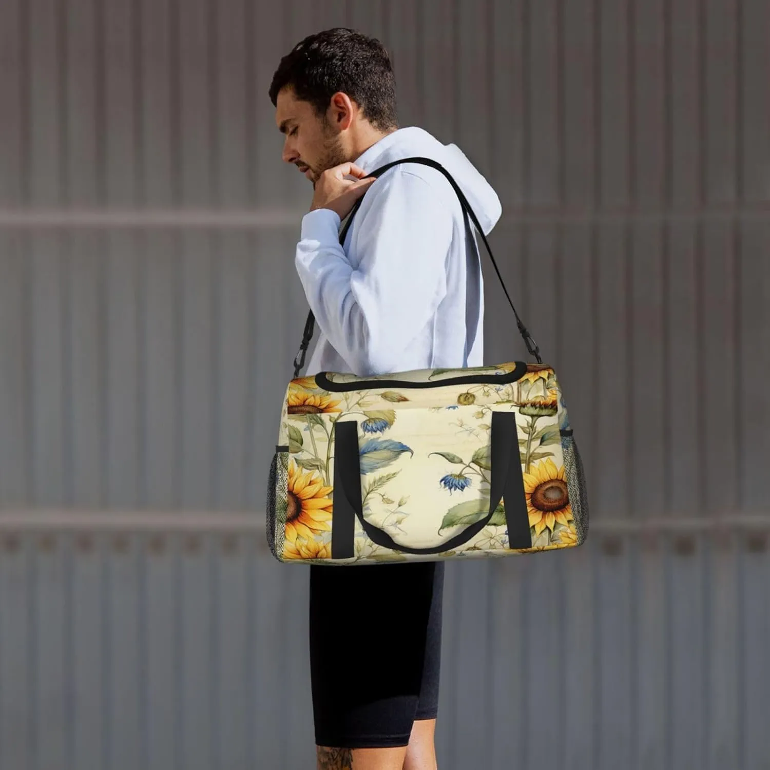 Travel Duffel Bag For Men Women, Vantage Sunflower Old Newspaper Carry On Sport Gym Bag With Shoulder Strap Lightweight Waterproof Weekender Bag Overnight Bag