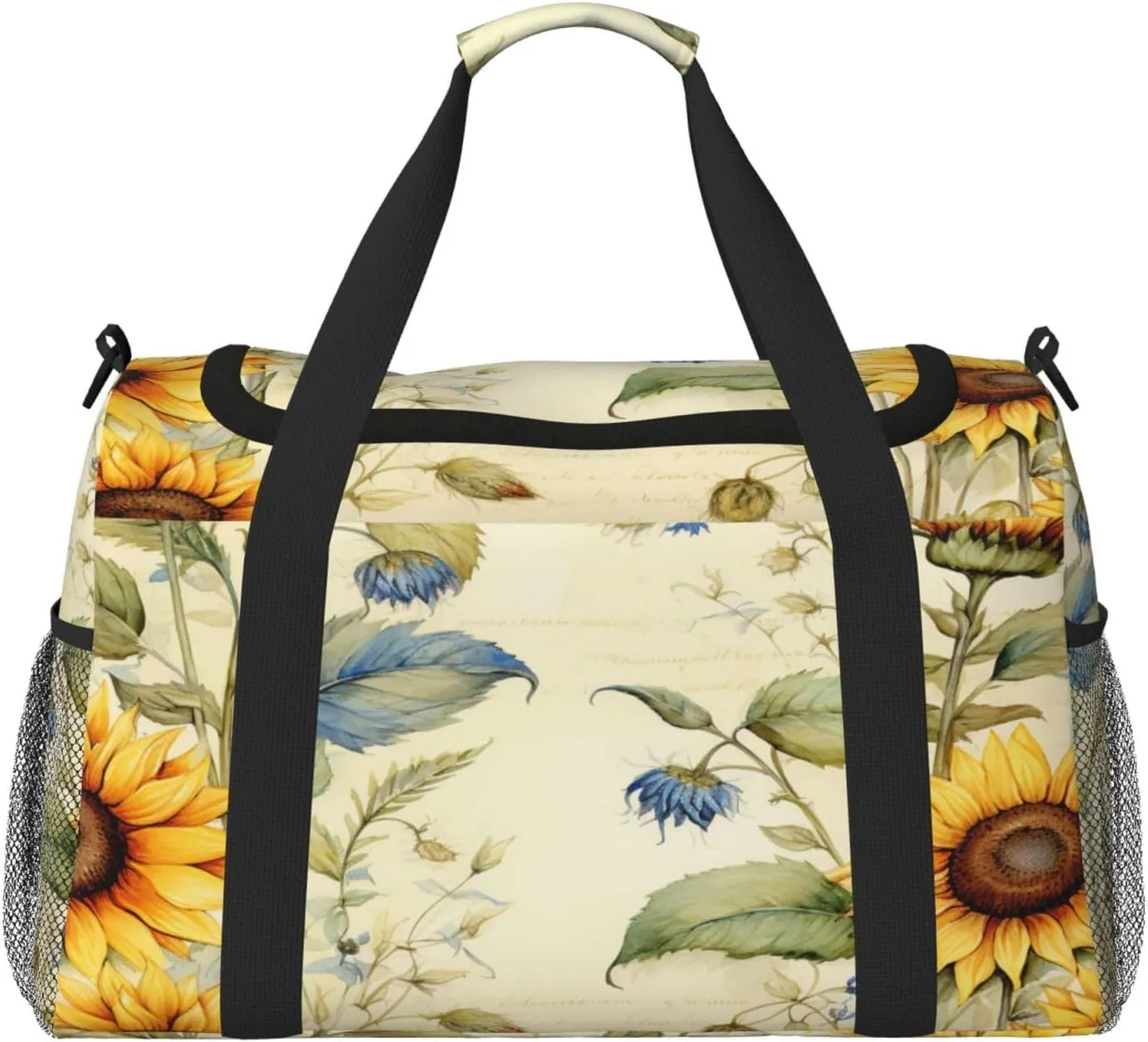 Travel Duffel Bag For Men Women, Vantage Sunflower Old Newspaper Carry On Sport Gym Bag With Shoulder Strap Lightweight Waterproof Weekender Bag Overnight Bag