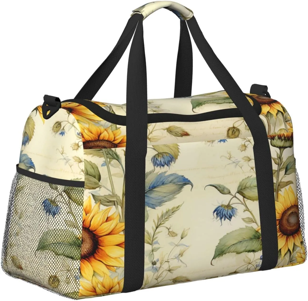 Travel Duffel Bag For Men Women, Vantage Sunflower Old Newspaper Carry On Sport Gym Bag With Shoulder Strap Lightweight Waterproof Weekender Bag Overnight Bag