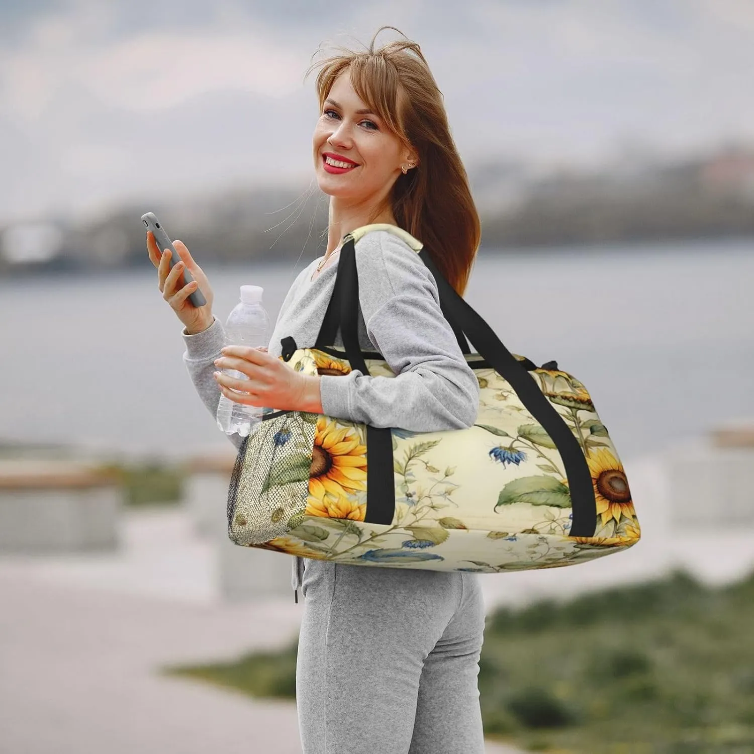 Travel Duffel Bag For Men Women, Vantage Sunflower Old Newspaper Carry On Sport Gym Bag With Shoulder Strap Lightweight Waterproof Weekender Bag Overnight Bag