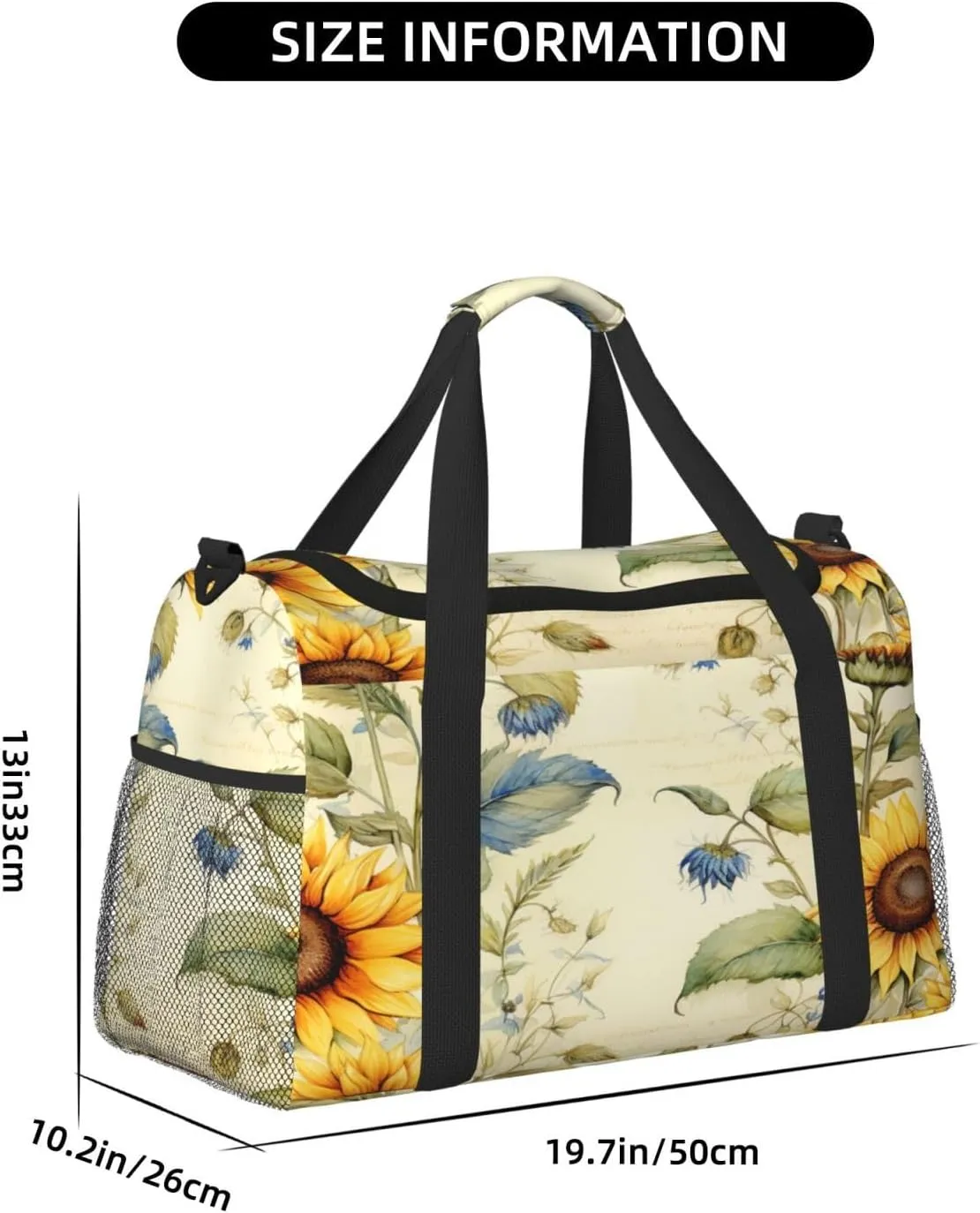 Travel Duffel Bag For Men Women, Vantage Sunflower Old Newspaper Carry On Sport Gym Bag With Shoulder Strap Lightweight Waterproof Weekender Bag Overnight Bag