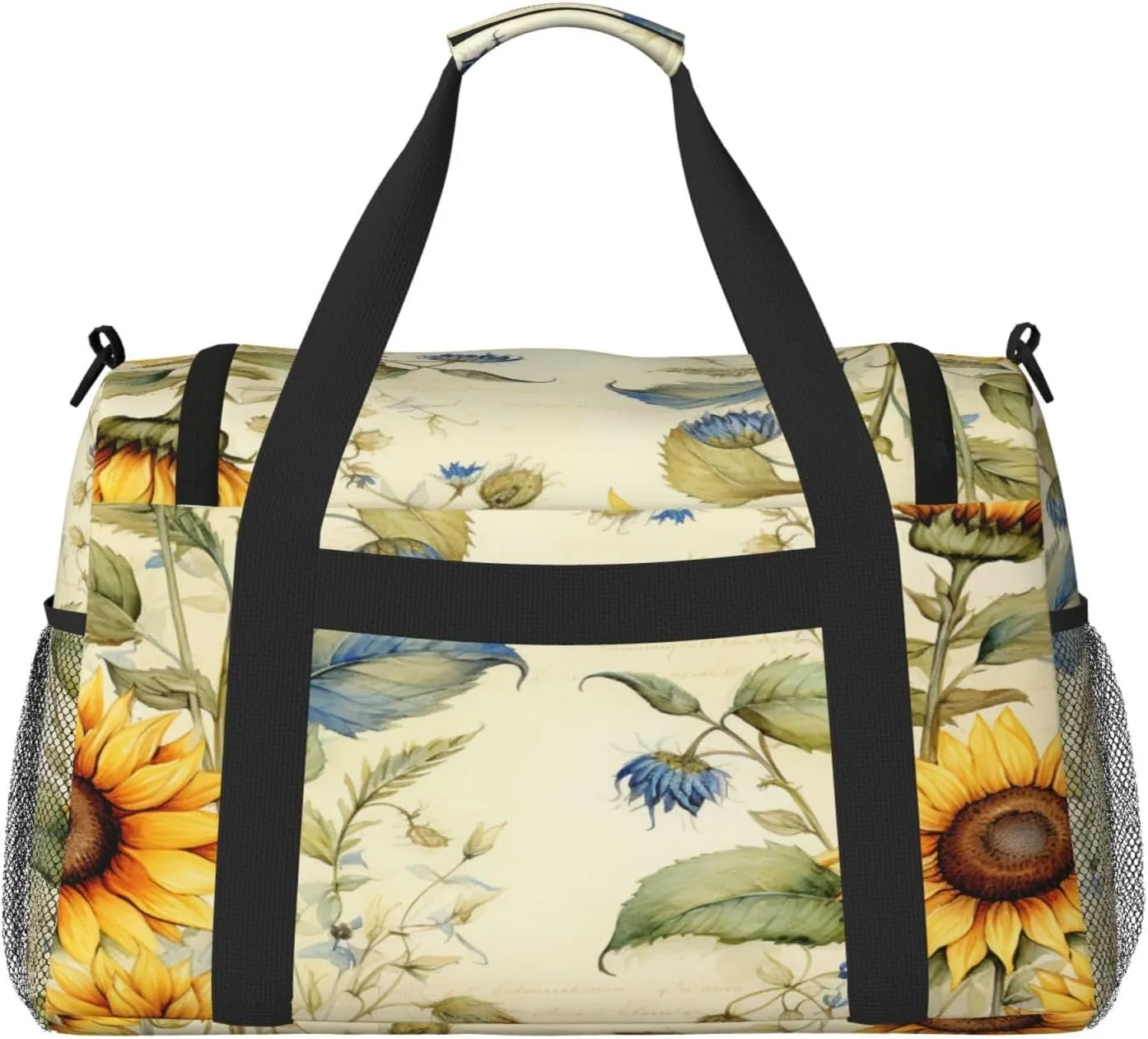 Travel Duffel Bag For Men Women, Vantage Sunflower Old Newspaper Carry On Sport Gym Bag With Shoulder Strap Lightweight Waterproof Weekender Bag Overnight Bag