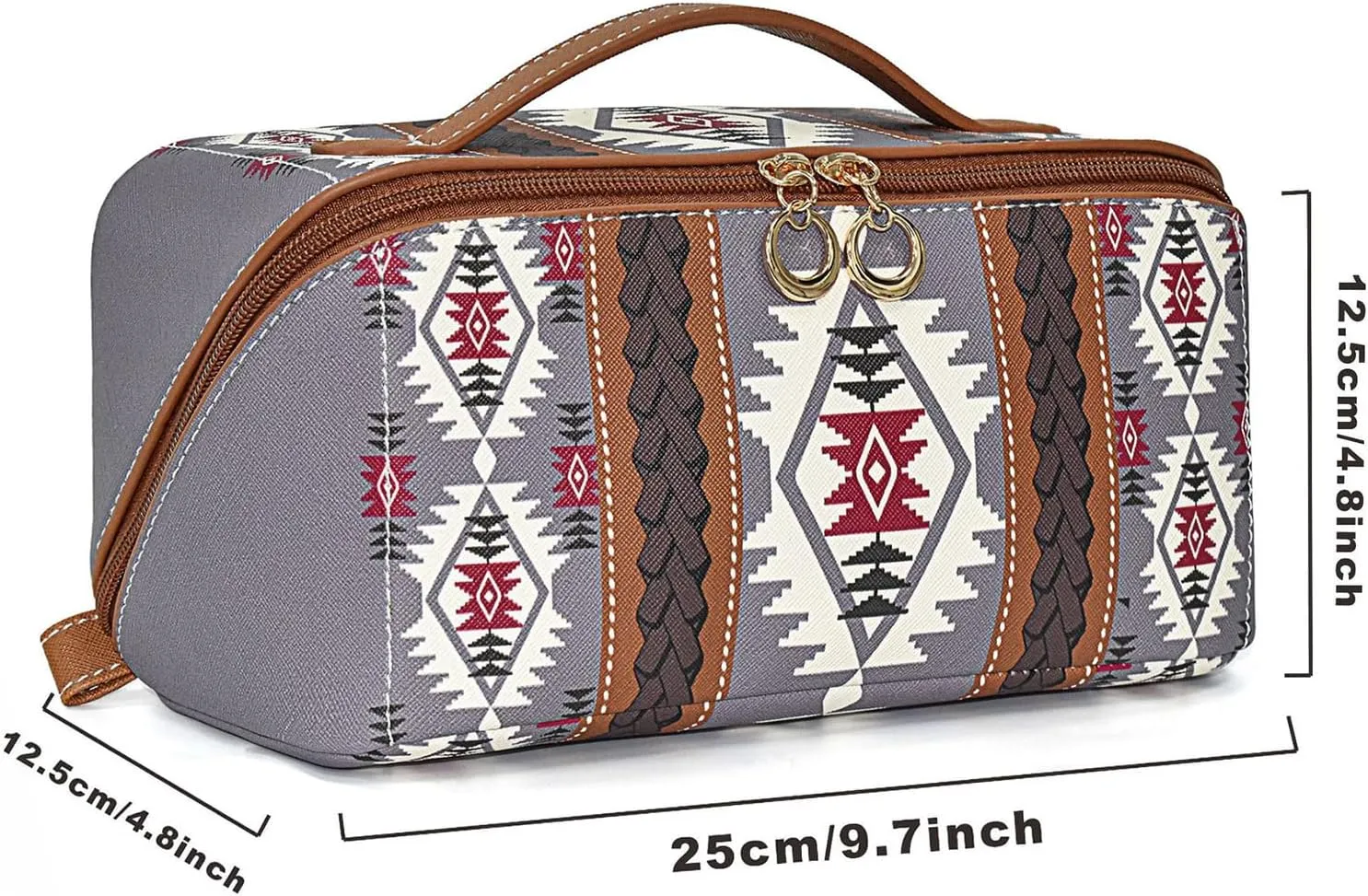 Travel Makeup Bag for women, Large Capacity Cosmetic Organizer Bag Leather Toiletry Bag for Women Open Flat Portable Pouch with Divider and Handle