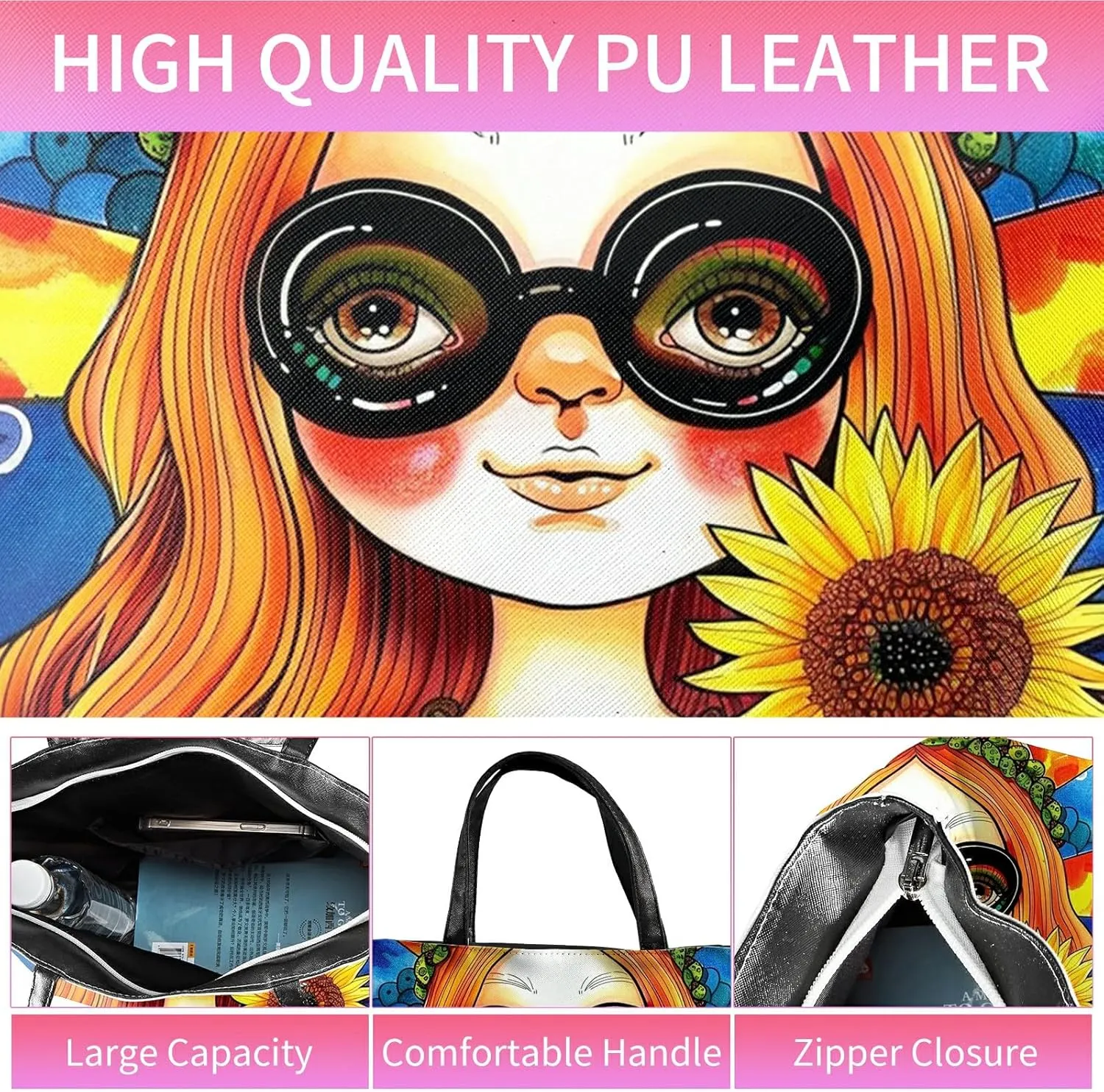 Travel Tote Bags Leather Purses for Women, Shoulder Bag with Zipper, Top Handle Ladies Shoulder Bags
