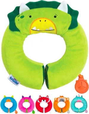 Trunki Kid's Travel Neck Pillow and Chin Rest | Support Sleepy Heads in The Car Seat, Plane, Bike or Pram | Yondi Small Dudley Dinosaur (Green)
