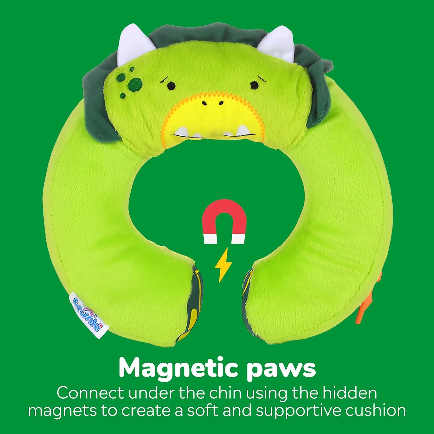 Trunki Kid's Travel Neck Pillow and Chin Rest | Support Sleepy Heads in The Car Seat, Plane, Bike or Pram | Yondi Small Dudley Dinosaur (Green)