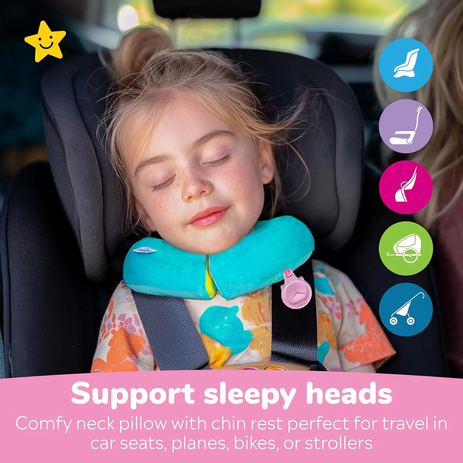 Trunki Kid's Travel Neck Pillow and Chin Rest | Support Sleepy Heads in The Car Seat, Plane, Bike or Pram | Yondi Small UNA Unicorn (Turquoise)