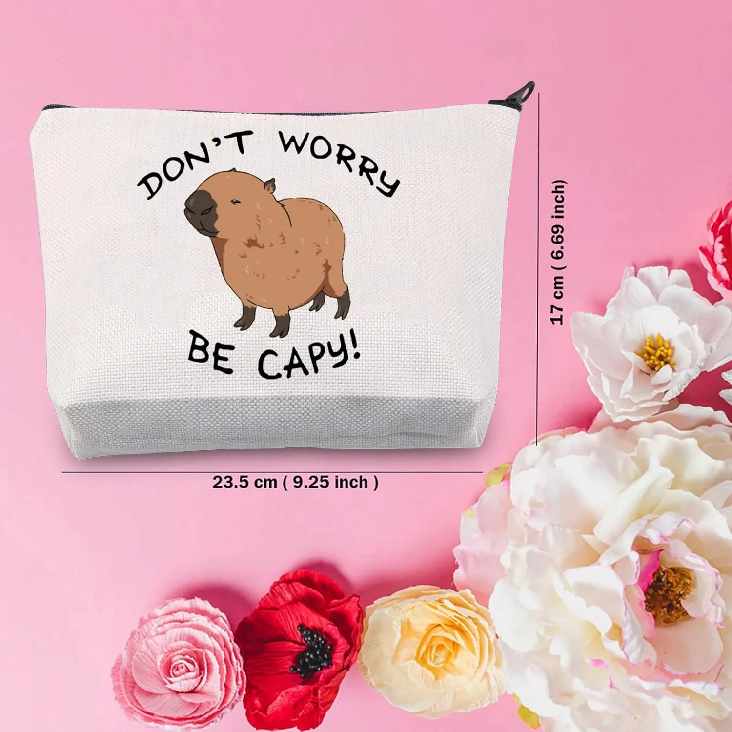 TSOTMO Capybaras Makeup Bag Animals Theme Gift Funny Don’t Worry Be Capy Makeup Bag Animal Parody Gift Capybaras Animal Lover Gift (Be Capy)