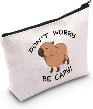 TSOTMO Capybaras Makeup Bag Animals Theme Gift Funny Don’t Worry Be Capy Makeup Bag Animal Parody Gift Capybaras Animal Lover Gift (Be Capy)