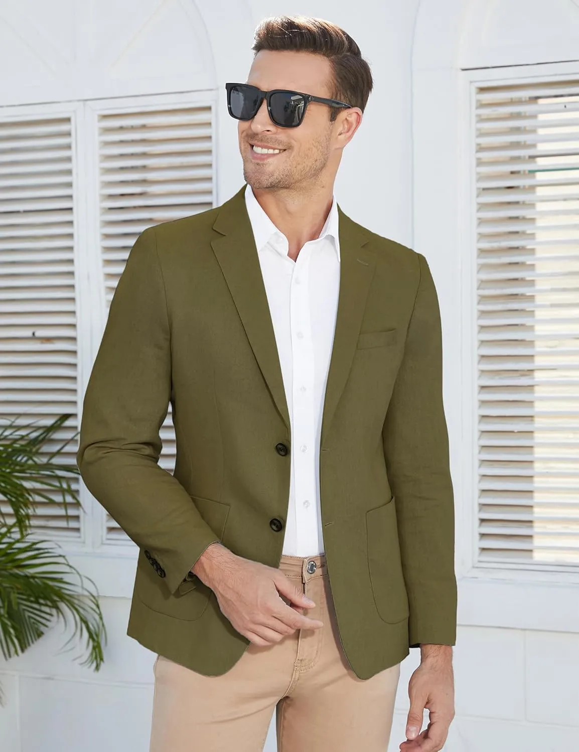 TURETRENDY Men's Casual Blazer Linen Sport Coat Two Button Lightweight Jackets Business Daily Suit