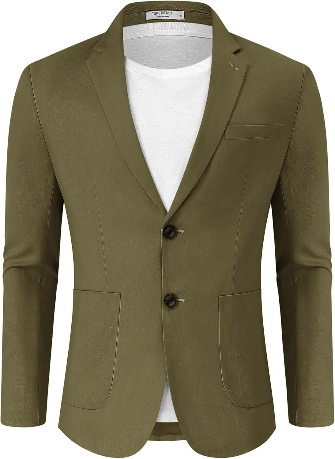TURETRENDY Men's Casual Blazer Linen Sport Coat Two Button Lightweight Jackets Business Daily Suit