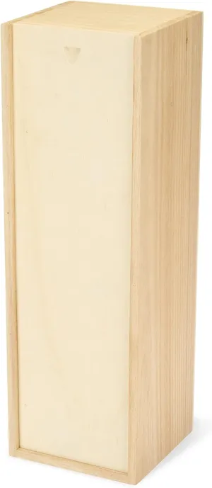 Twine Single Wooden Wine Box with Sliding Lid - Wine & Champagne Wooden Bottle Gift Box, Wood Grain, Packing Straw, Magnum fits 1 Bottle