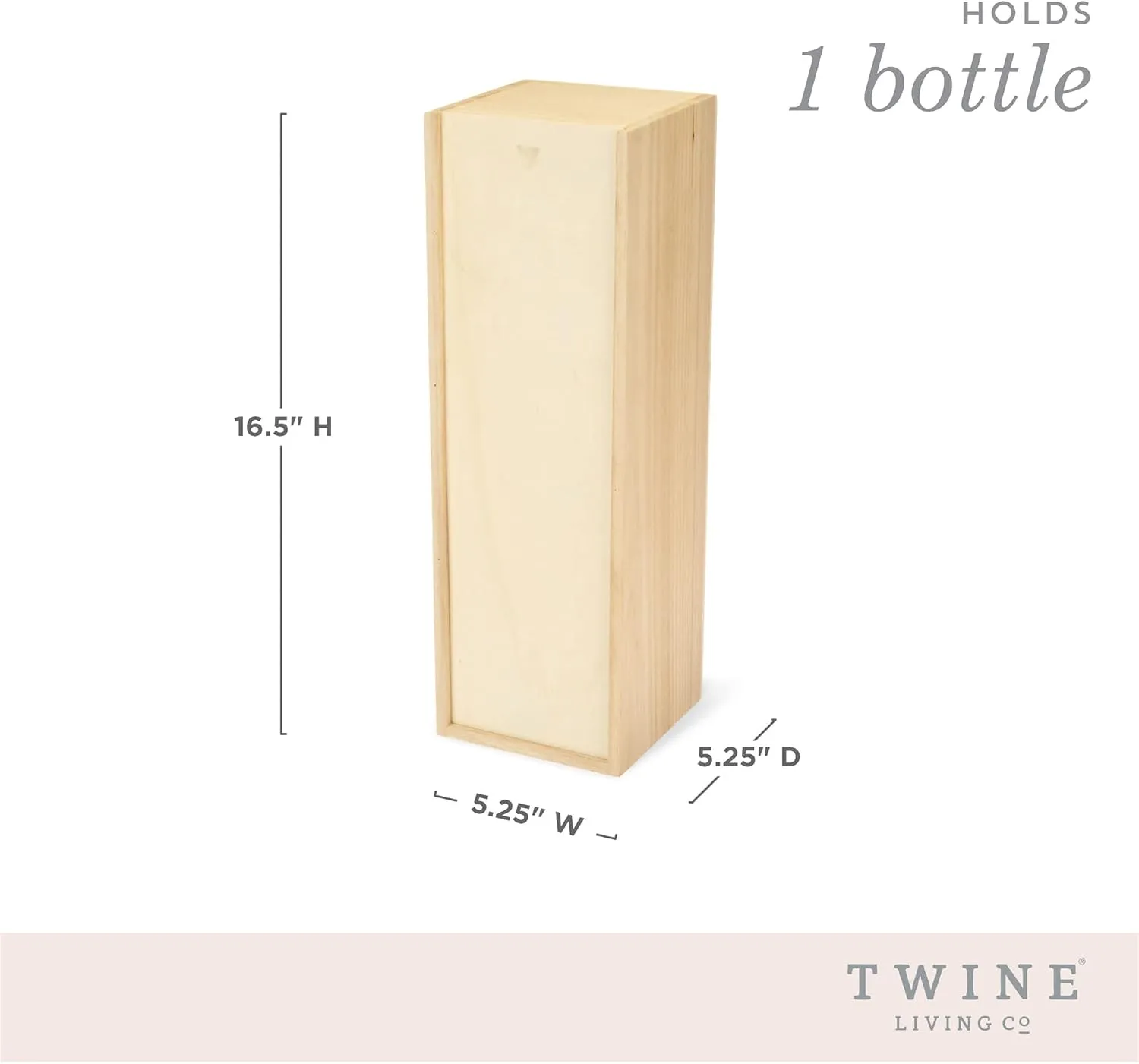 Twine Single Wooden Wine Box with Sliding Lid - Wine & Champagne Wooden Bottle Gift Box, Wood Grain, Packing Straw, Magnum fits 1 Bottle