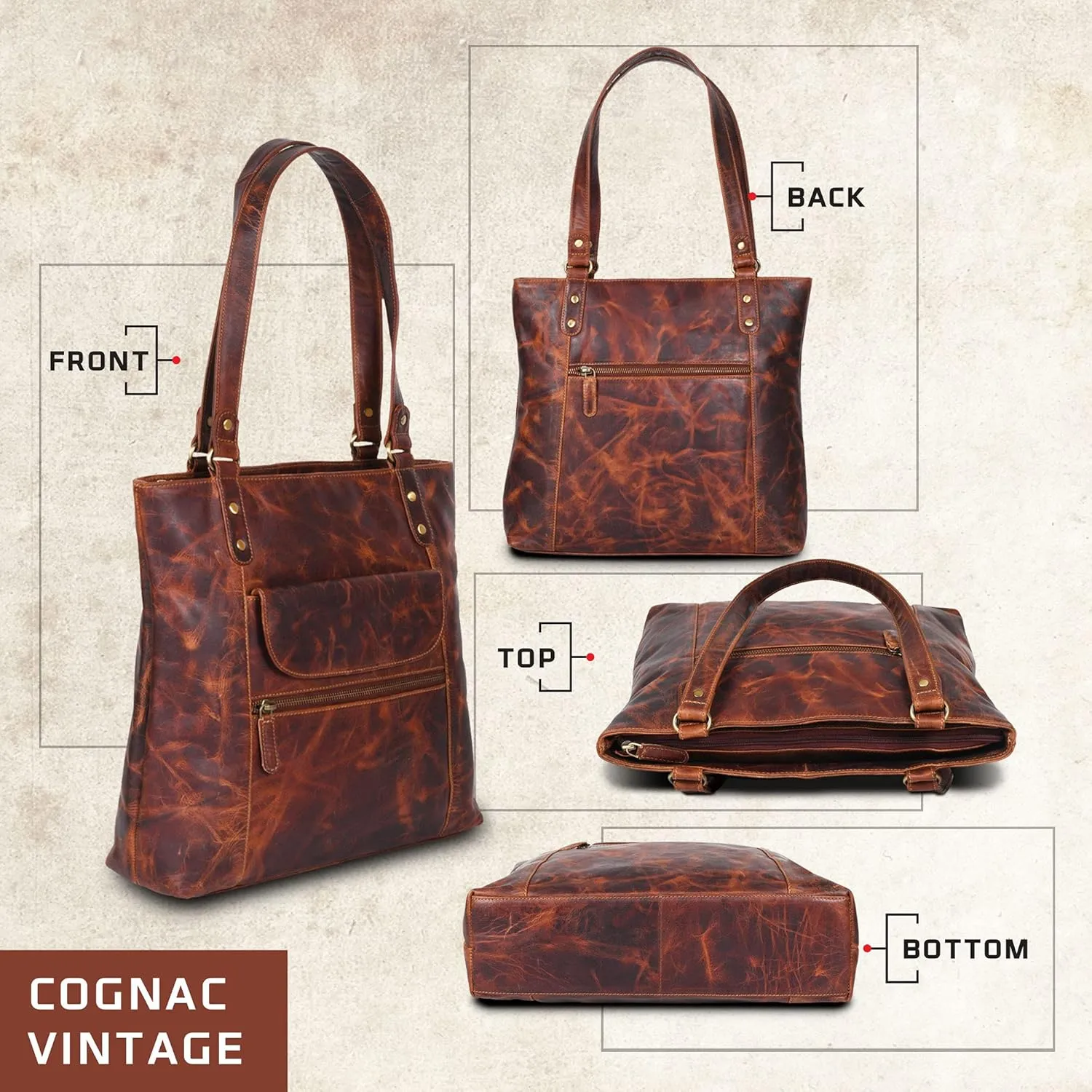 VALENCHI-Leather Shoulder Bag with Front and Back Zipper pocket with Large storage capacity