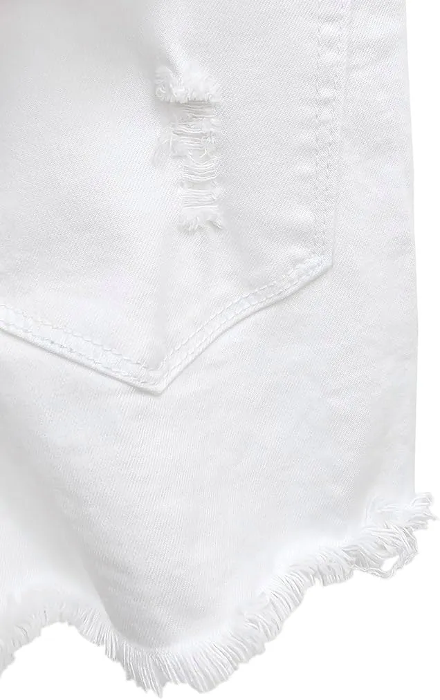 VERVET by Flying Monkey Distressed White Denim Shorts Mid-Rise