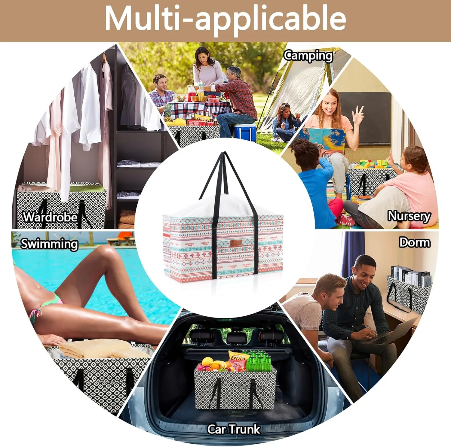 Waterproof Car Trunk Organizer Large Drawstring SUV Trunk Storage Organizer Collapsible Truck Bag Two pockets Long Strap Car Trunk Organizer for camping (Car Trunk Organizer-005)