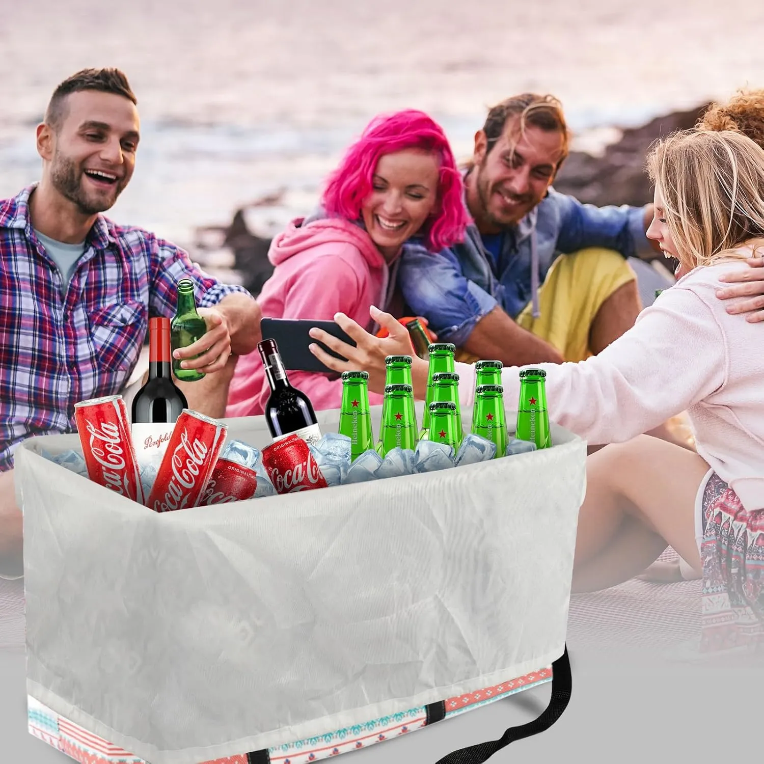 Waterproof Car Trunk Organizer Large Drawstring SUV Trunk Storage Organizer Collapsible Truck Bag Two pockets Long Strap Car Trunk Organizer for camping (Car Trunk Organizer-005)