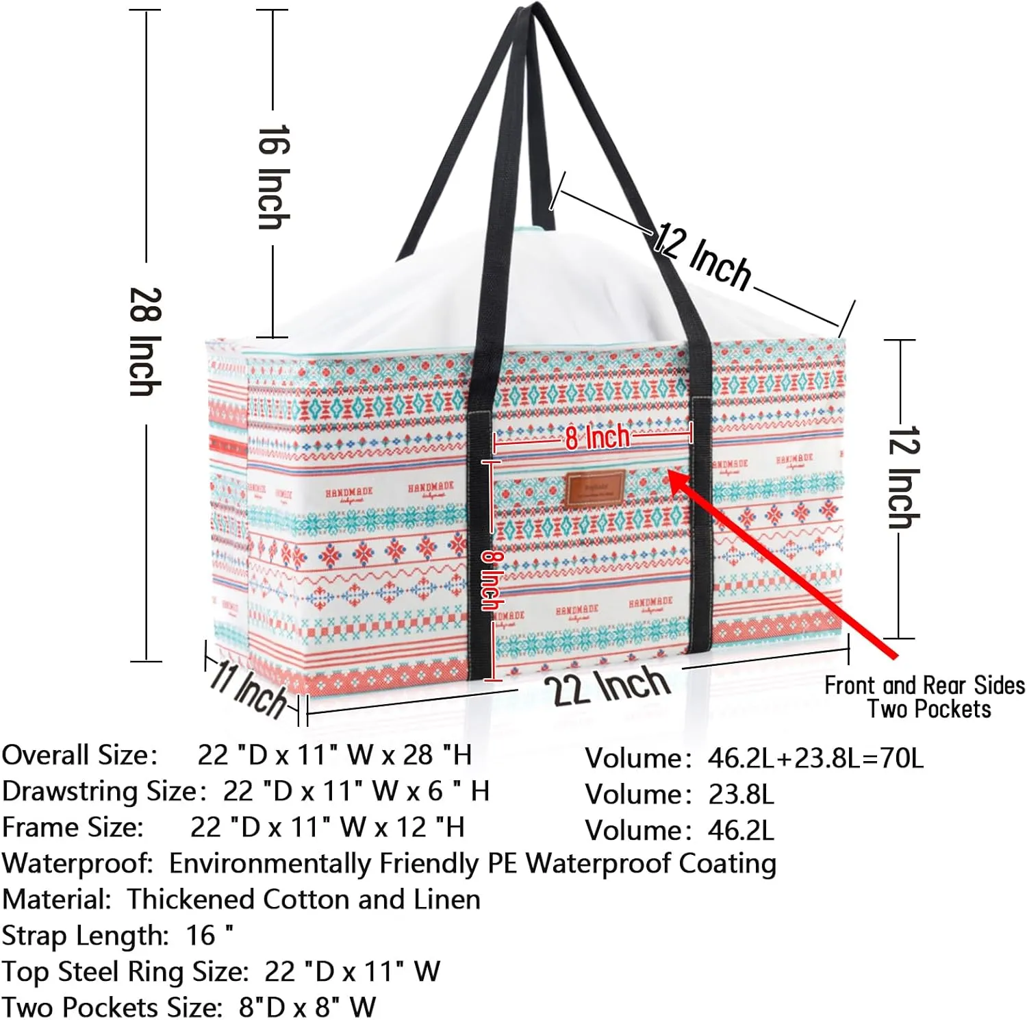 Waterproof Car Trunk Organizer Large Drawstring SUV Trunk Storage Organizer Collapsible Truck Bag Two pockets Long Strap Car Trunk Organizer for camping (Car Trunk Organizer-005)