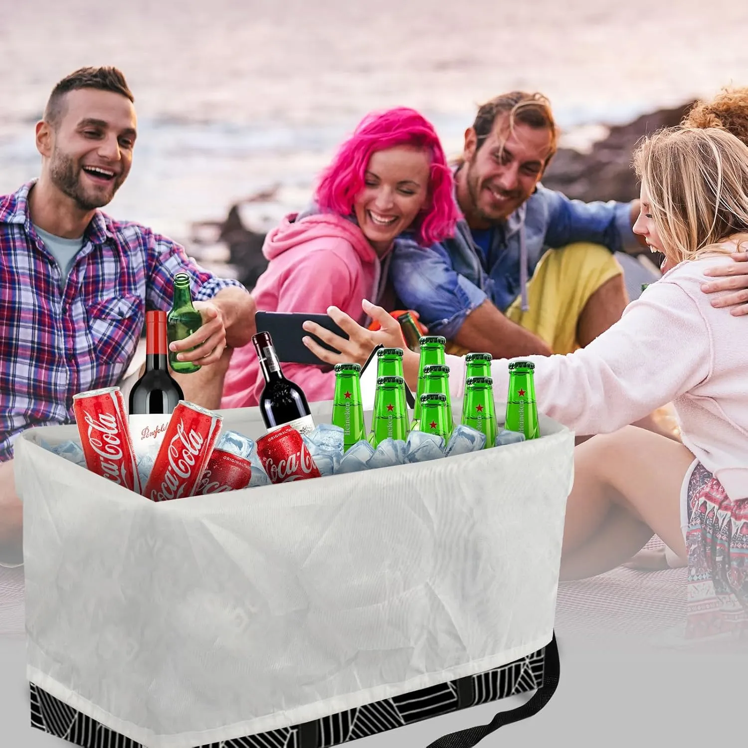 Waterproof Car Trunk Organizer Large Drawstring SUV Trunk Storage Organizer Collapsible Truck Bag Two pockets Long Strap Car Trunk Organizer for camping (Car Trunk Organizers-018)
