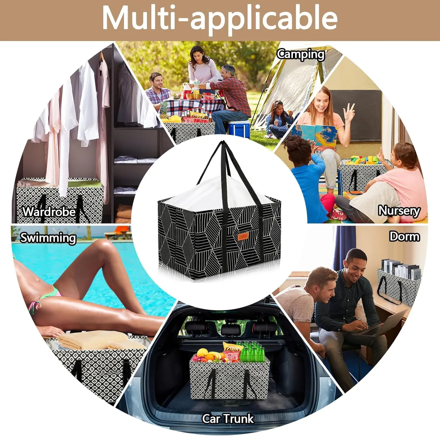 Waterproof Car Trunk Organizer Large Drawstring SUV Trunk Storage Organizer Collapsible Truck Bag Two pockets Long Strap Car Trunk Organizer for camping (Car Trunk Organizers-018)