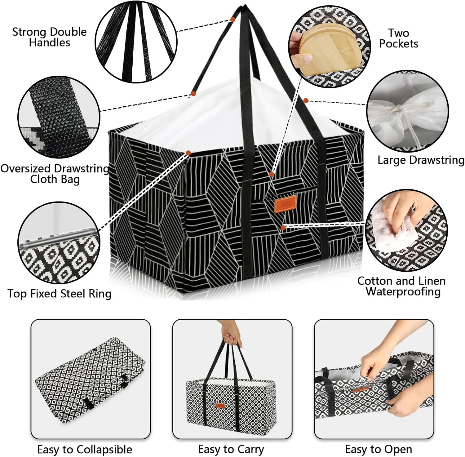 Waterproof Car Trunk Organizer Large Drawstring SUV Trunk Storage Organizer Collapsible Truck Bag Two pockets Long Strap Car Trunk Organizer for camping (Car Trunk Organizers-018)