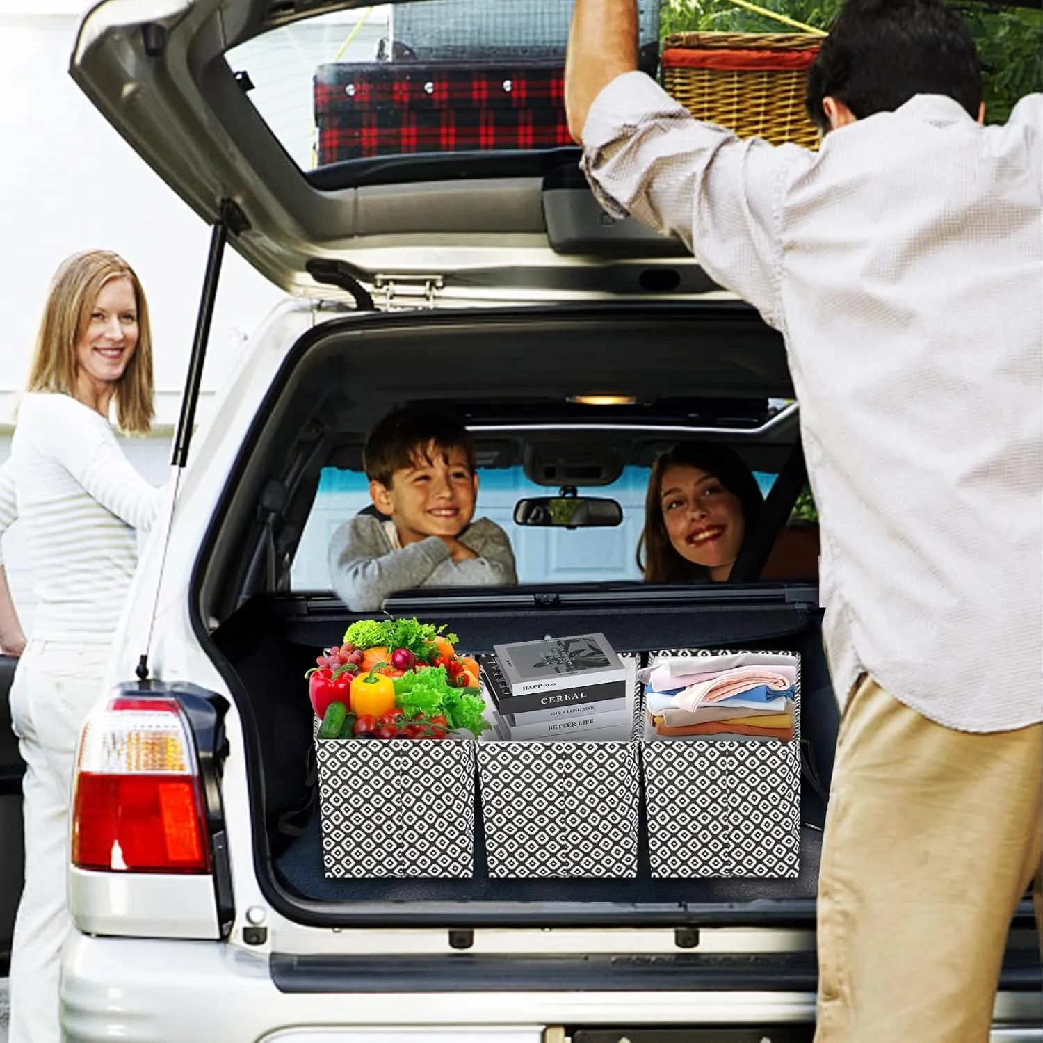 Waterproof Car Trunk Organizer Large Drawstring SUV Trunk Storage Organizer Collapsible Truck Bag Two pockets Long Strap Car Trunk Organizer for camping (Trunk Organizers-002)